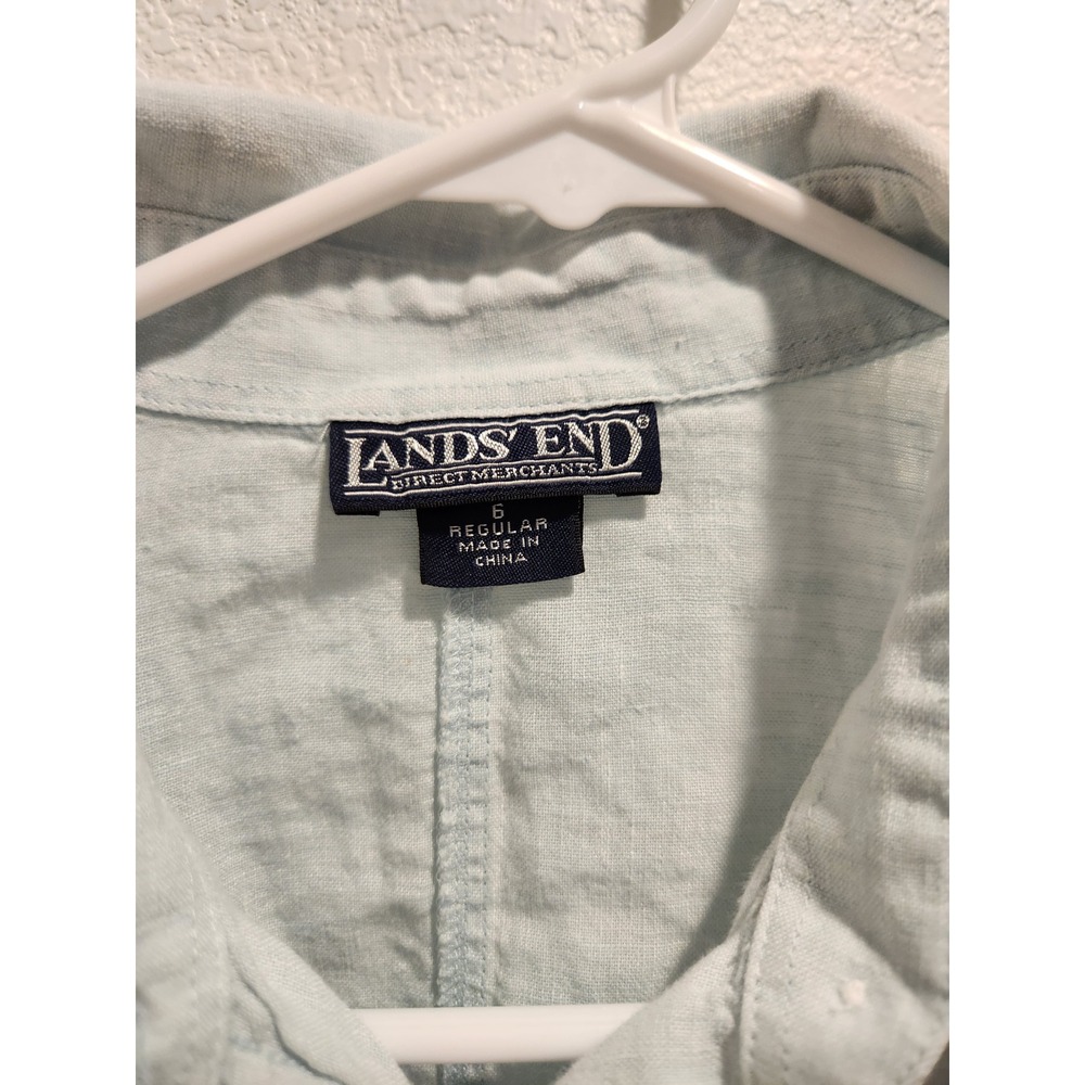 Lands' End Linen Shirt Women's Size 6 Long Tunic Button Up 100% Linen Blue - Picture 9 of 9